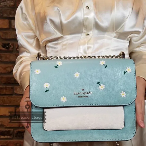 Kate Spade Remi Embroidered Lea Aphrodite Green Spring Flap Chain Crossbody NWT - Picture 11 of 13